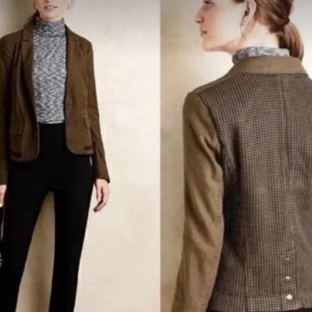 Anthropologie | Hei Hei Army Green Mixed Media jacket blazer Women’s, 14P - Picture 5 of 11